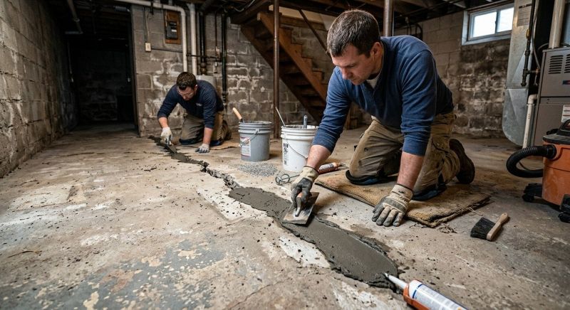 Cracked Basement Floor Repair in Holly Springs, NC