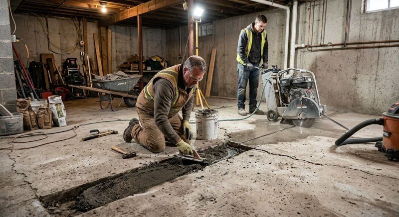 Cracked Basement Floor Repair in Holly Springs, NC